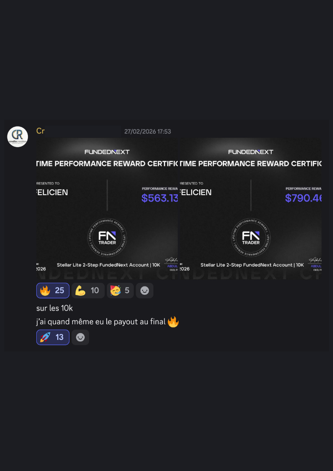 Preuve de payout d'un membre Algora Finance 4
