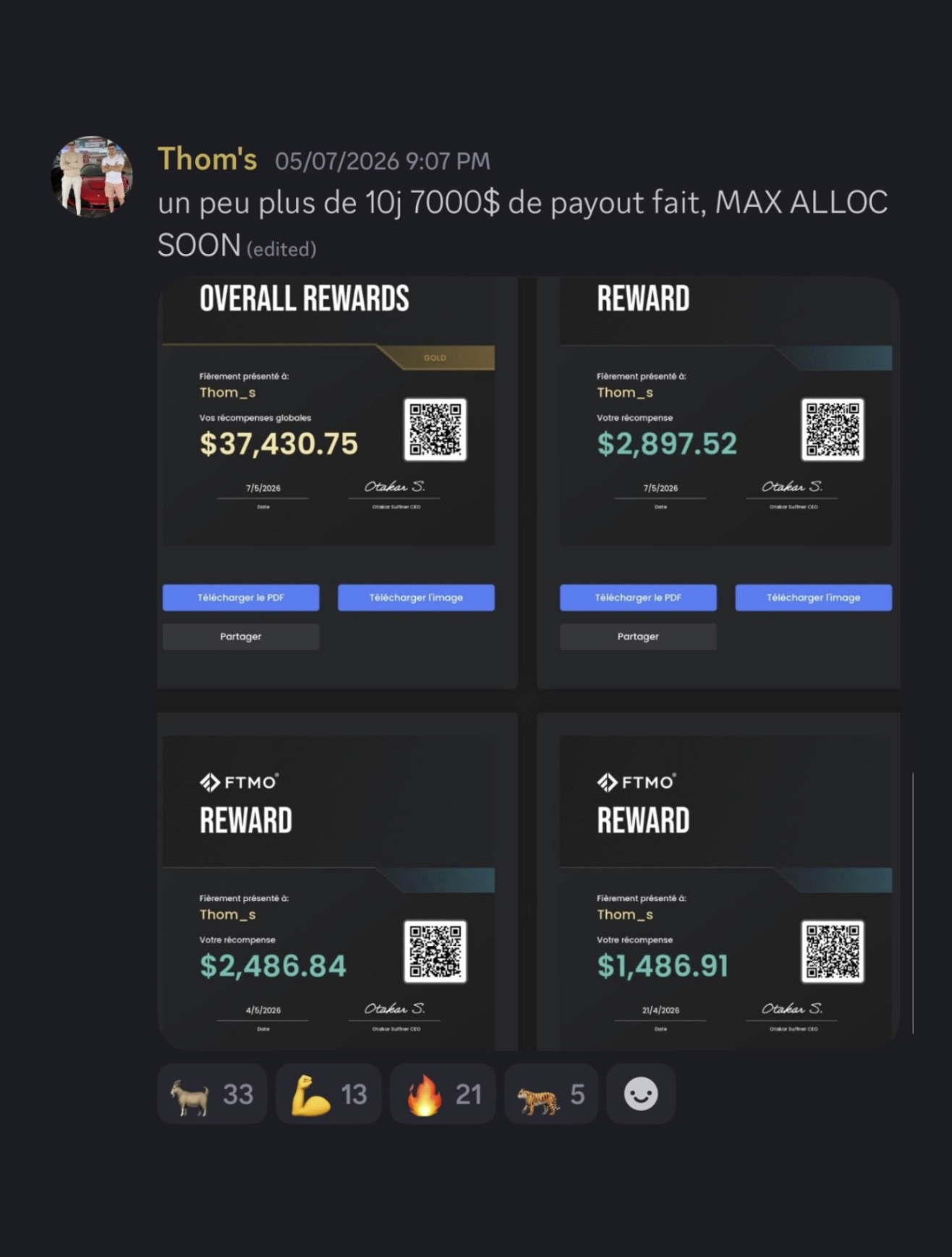 Preuve de payout FTMO — Thom's